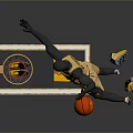 Mini Basketball Hoop Toy Featuring Athlete Figure In Dunk Action With Yellow Accessories