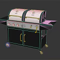 Outdoor Grill With Double Burners Black Wheeled Cart And Silver Control Panel