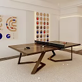 Modern Sports Equipment Ping Pong Table In Room With Wooden Floor Wall Decor And Carpet
