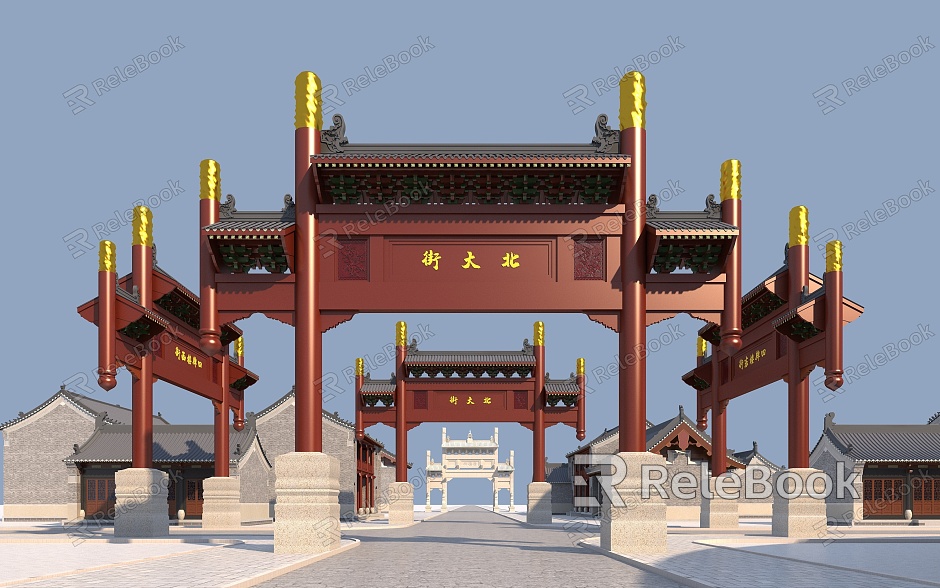 Ancient Archway Ancient Architecture Chinese New Chinese Archway Effect Diagram Courtyard Landscape model