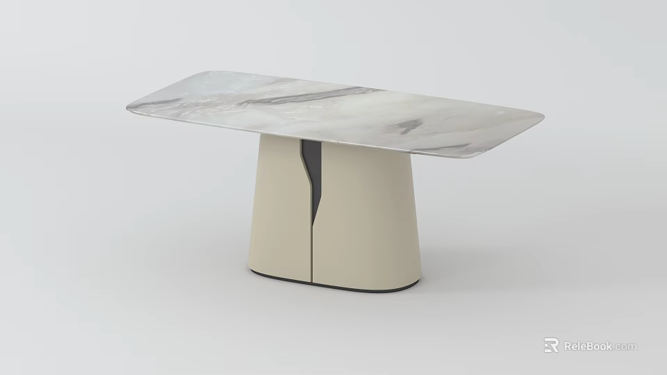 Modern Dining Table With Marble Tabletop And Beige Split Base Design 3d model