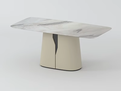 Modern Dining Table With Marble Tabletop And Beige Split Base Design 3d model