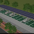 Roadside Facilities Featuring Solar Panel Covered Parking Area With Green Markings And Trees