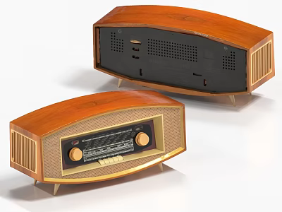 Vintage Wooden Radio With Classic Design Brass Knobs And Dial Panel 3d model