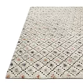 Square Rug Featuring Geometric Diamond Pattern on Ivory Base with Black Pink Details