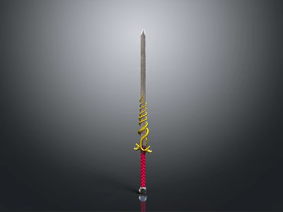 Traditional Decorative Sword With Long Slender Blade Golden Ornaments And Red Wrapped Hilt 3d model