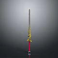 Traditional Decorative Sword With Long Slender Blade Golden Ornaments And Red Wrapped Hilt