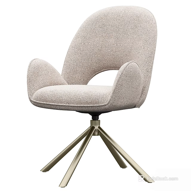 Modern Upholstered Dining Chair With Light Beige Fabric Armrest And Tripod Metal Base 3d model 