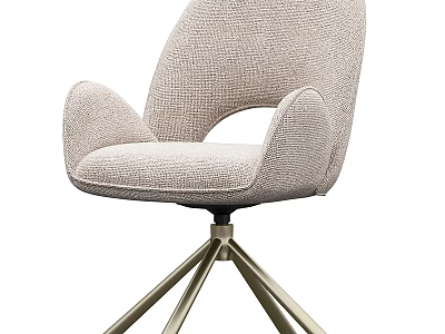 Modern Upholstered Dining Chair With Light Beige Fabric Armrest And Tripod Metal Base 3d model