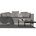 Gray Sectional Sofa With Multiple Pillows Throw Blanket And Coffee Table 3d model