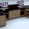 Modern Reception Desk With Marble Surface Golden LOGO Two Monitors And LED Lighting