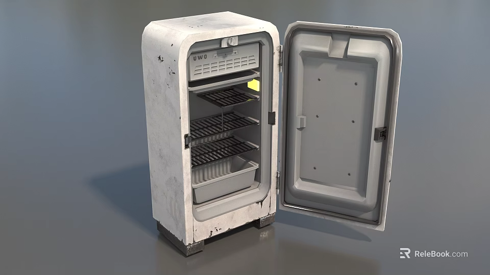 Vintage White Freezer With Open Door Showing Interior Wire Shelves And Storage 3d model 