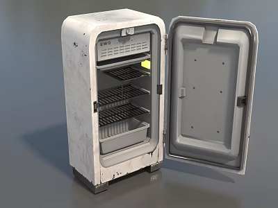 Vintage White Freezer With Open Door Showing Interior Wire Shelves And Storage 3d model