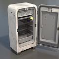 Vintage White Freezer With Open Door Showing Interior Wire Shelves And Storage
