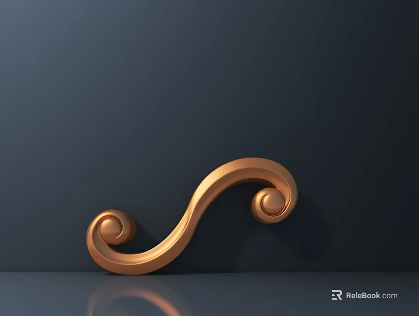 Elegant Golden Curved Scroll Decorative Carving Piece With Intricate Details Against Dark Background 3d model 