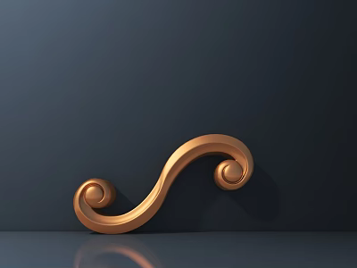 Elegant Golden Curved Scroll Decorative Carving Piece With Intricate Details Against Dark Background 3d model