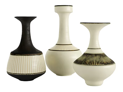 Decorative Ceramic Vases With Black And White Striped Design 3d model