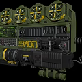 Green And Black Tactical Equipment With Circular Knobs Display Screen Keypad And Coiled Cable