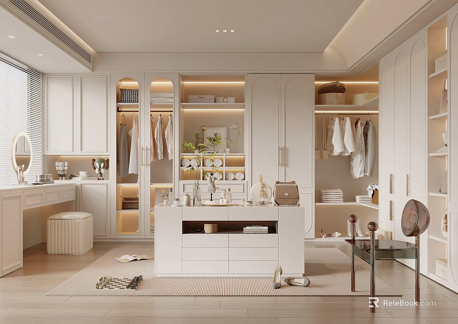 Modern Closet Design With Ample Storage And Dressing Area 3d model