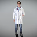 Man In White Lab Coat With Lanyard Giving Thumbs Up In Professional Studio