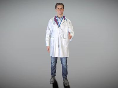 Man In White Lab Coat With Lanyard Giving Thumbs Up In Professional Studio 3d model