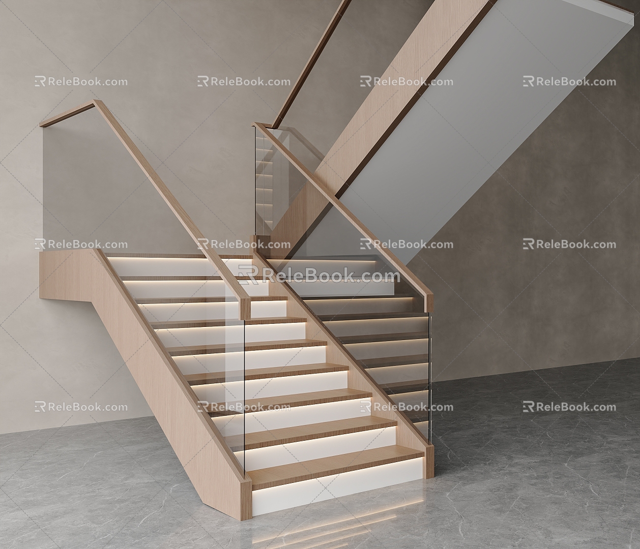 Simple Stair Handrail Stair Corner Stair Glass Balustrade Stair Wooden Handrail Stair Indoor Stair 3d model