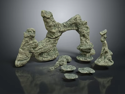 Wood Stone Artistic Decorative Carvings With Multiple Irregular Shapes And Textures 3d model