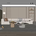 Modern Living Room Interior With Light Sofa Cushions Wooden Coffee Tables Rug And Plant Decor