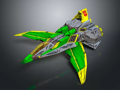Cosmic Green And Yellow Spacecraft Showcasing Futuristic Aerodynamic Wing Design 3d model