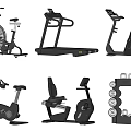 Modern Multifunctional Fitness Equipment Including Treadmill Exercise Bike Rowing Machine And Dumbbell Rack
