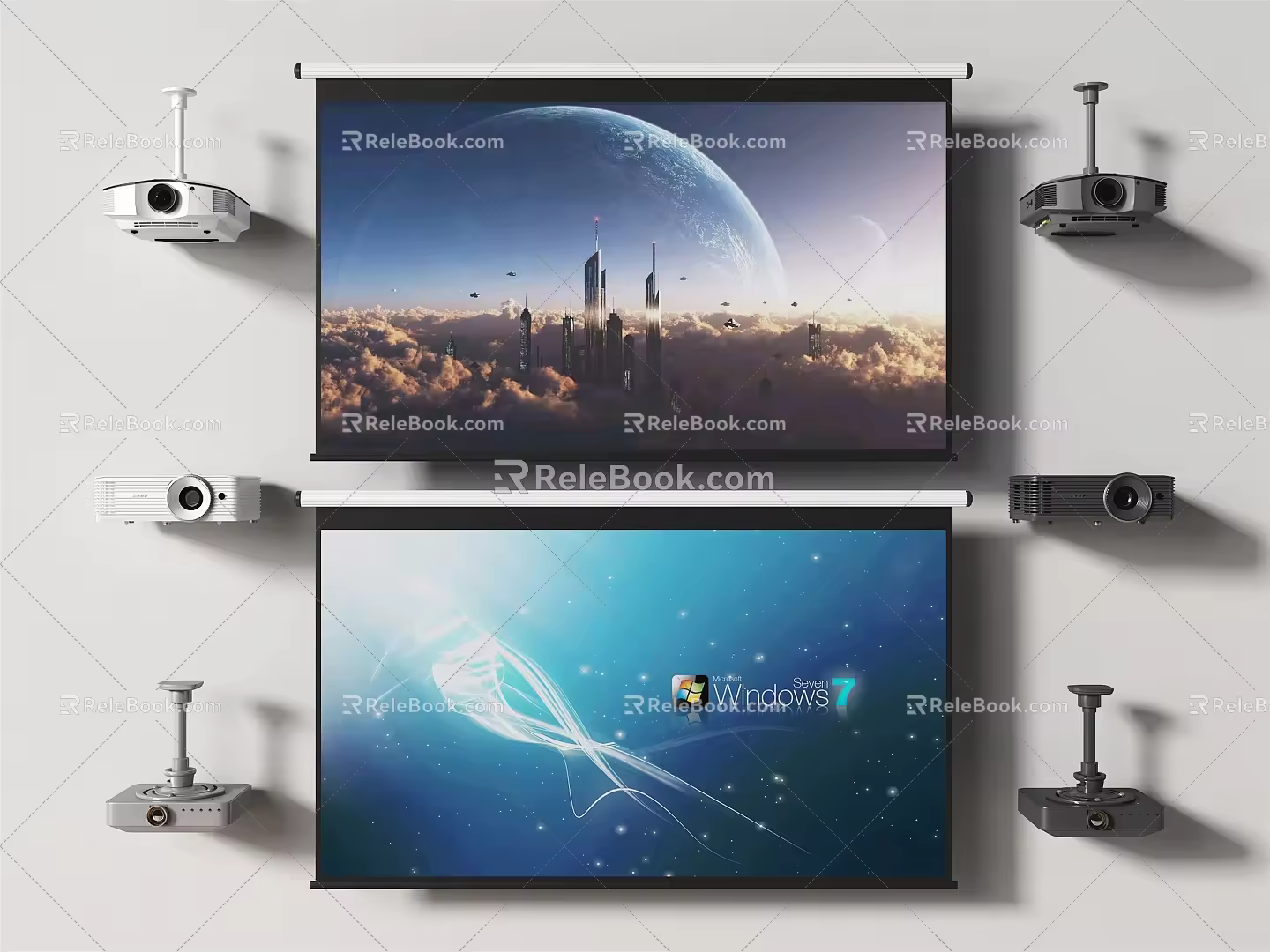 Modern Projector Projector Projection Curtain 3d model