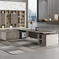 Modern Office Interior With Spacious Desk Display Cabinet And City View Decorations