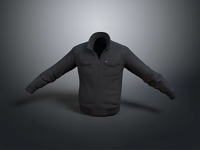 Black Casual Jacket With Zipper Closure And Pockets For Everyday Wear And Outdoor Use 3d model