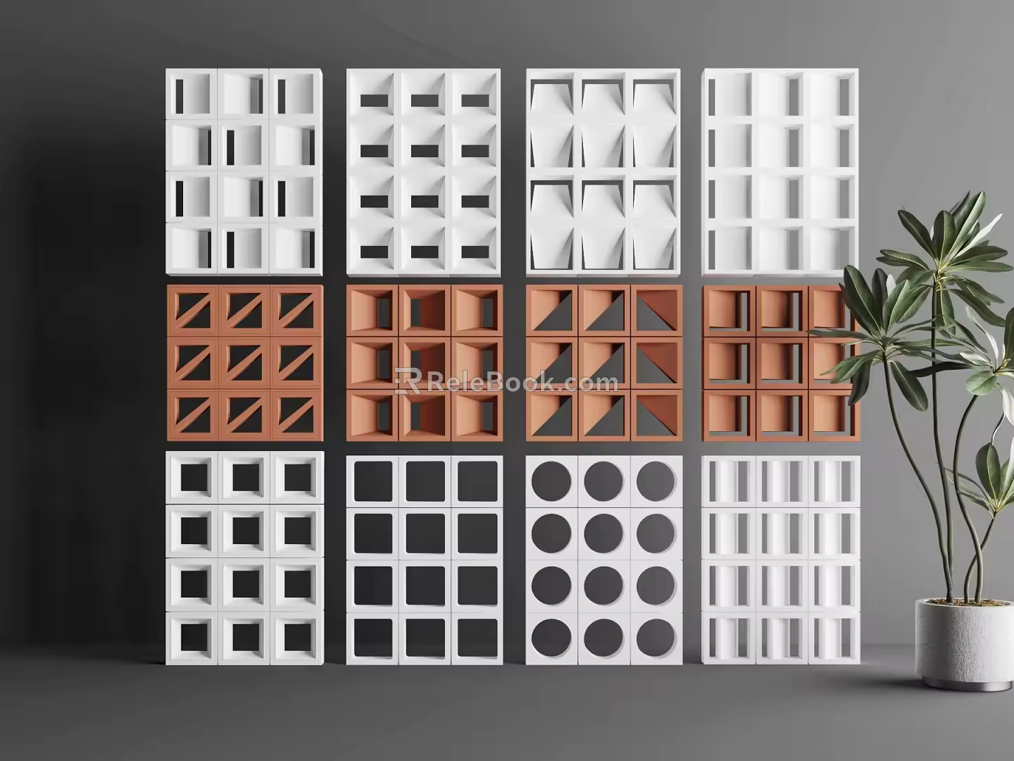 Soft pottery art hollow brick partition 3d model