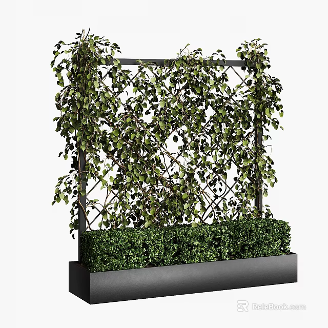 Stylish Bonsai Planter With Metal Trellis And Lush Climbing Green Shrubs 3d model 