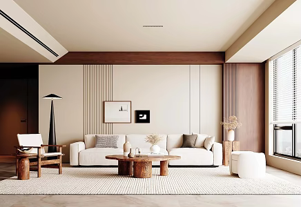 Modern Middle Ancient Style Living Room Sofa Coffee Table Combination Leisure Chair Hanging Painting Dried Flower Floor Lamp 3d model