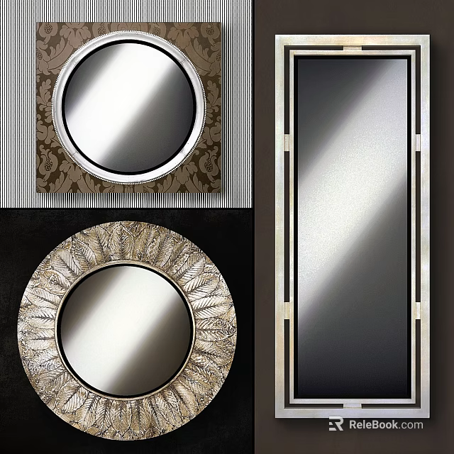 Decorative Round And Rectangular Mirrors With Ornate Frames For Home Decor 3d model 