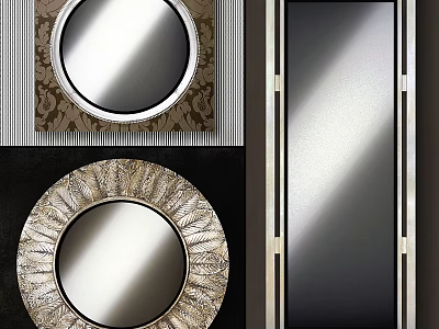 Decorative Round And Rectangular Mirrors With Ornate Frames For Home Decor 3d model