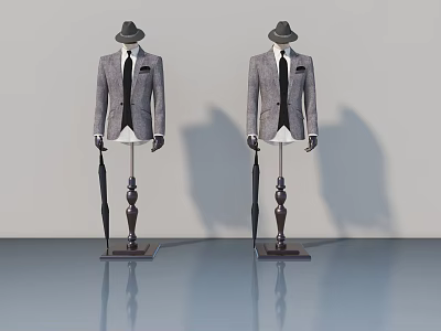Stylish Swing Doors With Mannequins In Suits Hats And Umbrellas 3d model