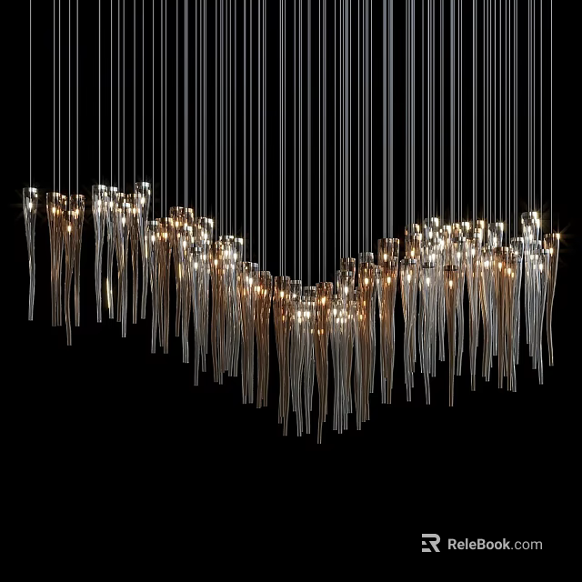 Elegant Modern Chandelier Design With Slender Metallic Components And Illuminated Lights 3d model 