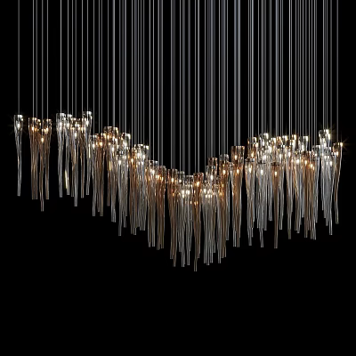 Elegant Modern Chandelier Design With Slender Metallic Components And Illuminated Lights 3d model