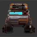 Futuristic Sci Fi Vehicle With Orange Gray Exterior Multi Layer Cargo Compartments And Tracked Wheels