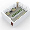Modern Public Office Space Interior With Row of Green Plants Work Desks And Large Windows