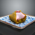 Traditional Leaf Wrapped Dessert on Blue and White Patterned Square Plate 3d model