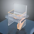 Modern Transparent Building Structure with Wooden Staircase and Open Design 3d model