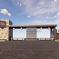 Royal Entrance Gate Featuring Modern Brown Structure Red Lanterns And Glass Door