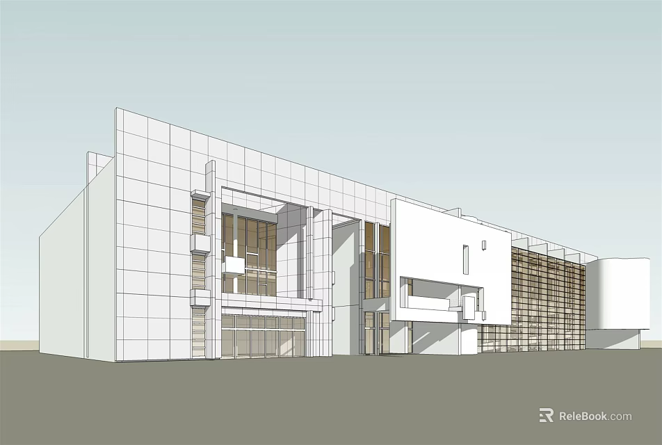Modern Architectural Building With White Facade And Large Glass Windows 3d model