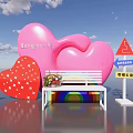 Photo Check In Spot With Pink Heart Red Star Heart Rainbow Bench And Flower Bouquet