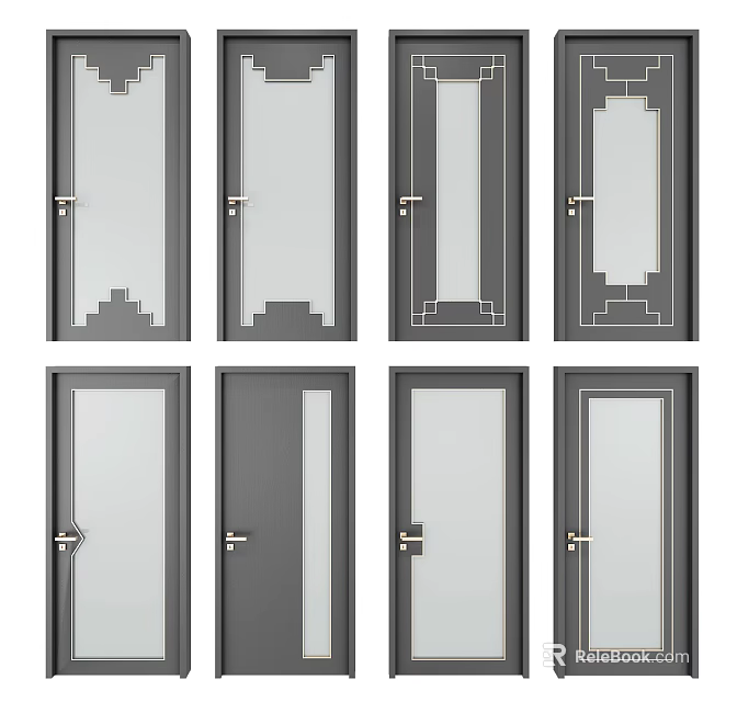 Stylish Swing Doors With Glass Panels And Decorative Patterns In Modern Design 3d model