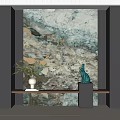 Modern Luxury Entryway Cabinet Sideboard with Marble Texture Background Green Plant and Decorative Ornament